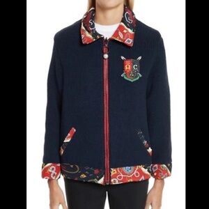 Opening Ceremony Silk Wool Collegiate Sorority Reversible Blue Knit Jacket 6 NWT